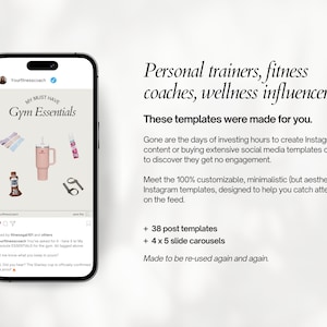 Fitness coach, Personal Trainer, Wellness coach Instagram Templates, Health & Wellness Social Media Canva Templates image 2