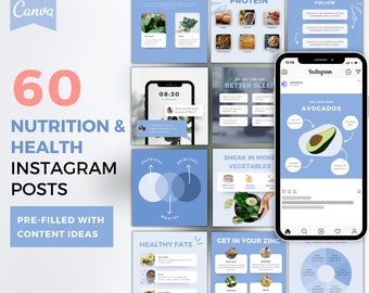 Nutrition Instagram Post Templates | Health Coach Canva (Digital Download)