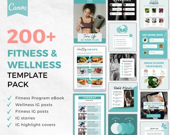 200+ Fitness Template Pack | Health Nutrition Instagram Templates | Fitness Instagram Stories | Fitness Program eBook