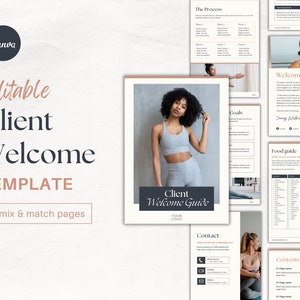 Plantilla de Canva de bienvenida al cliente de bienestar y nutrición / Plantilla de paquete de incorporación de clientes / Libro electrónico de Canva de bienvenida al fitness