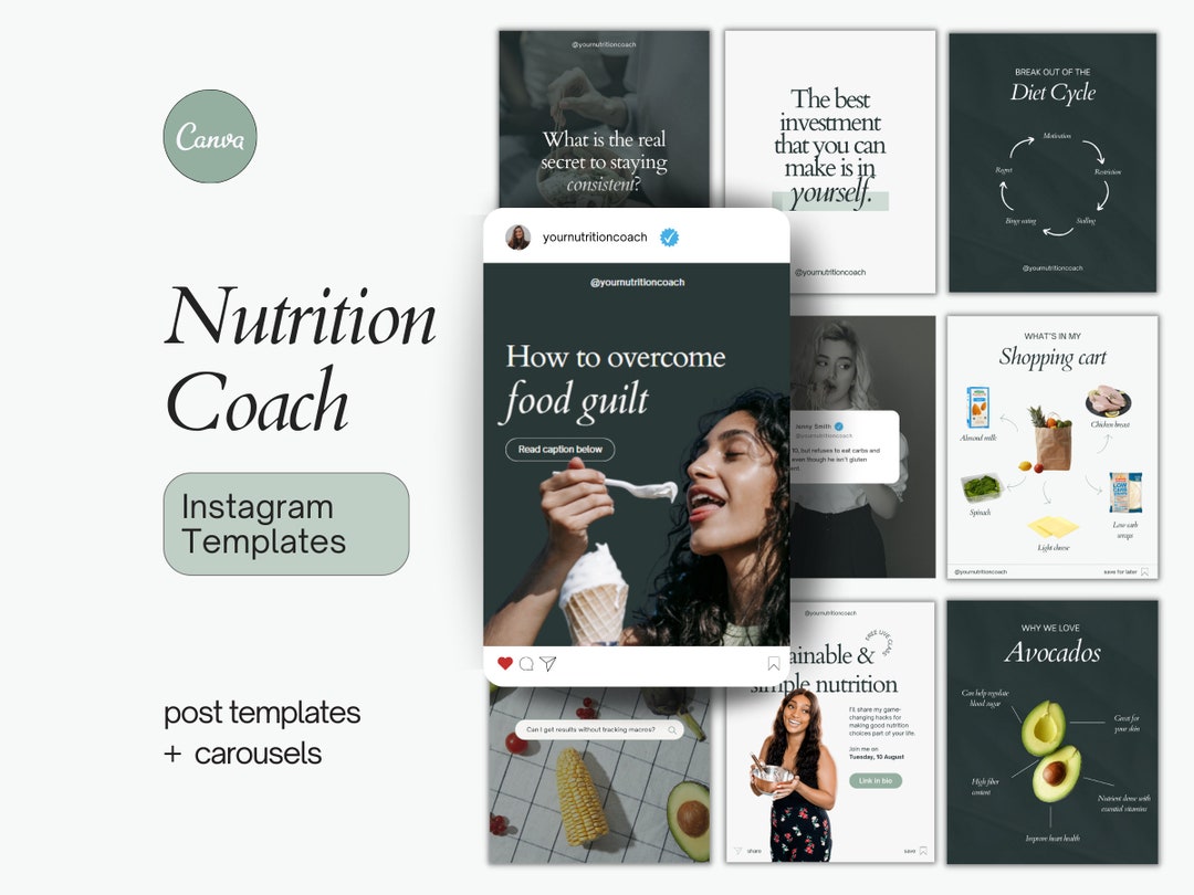 Nutrition Coach Instagram Templates, Canva Health Posts (digital ...