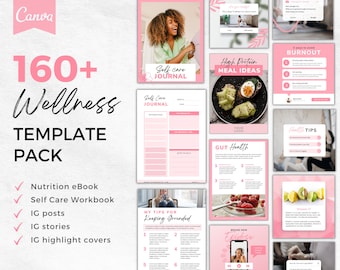 Wellness Template Bundle | Wellness Coach Instagram Template Pack | Nutrition Meal Plan eBook | Wellness Coach Canva Bundle
