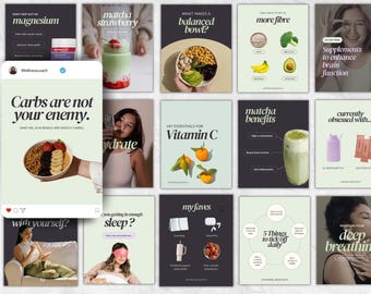 Wellness Instagram Post Templates, Health Coach Canva Social Media (Digital Download)
