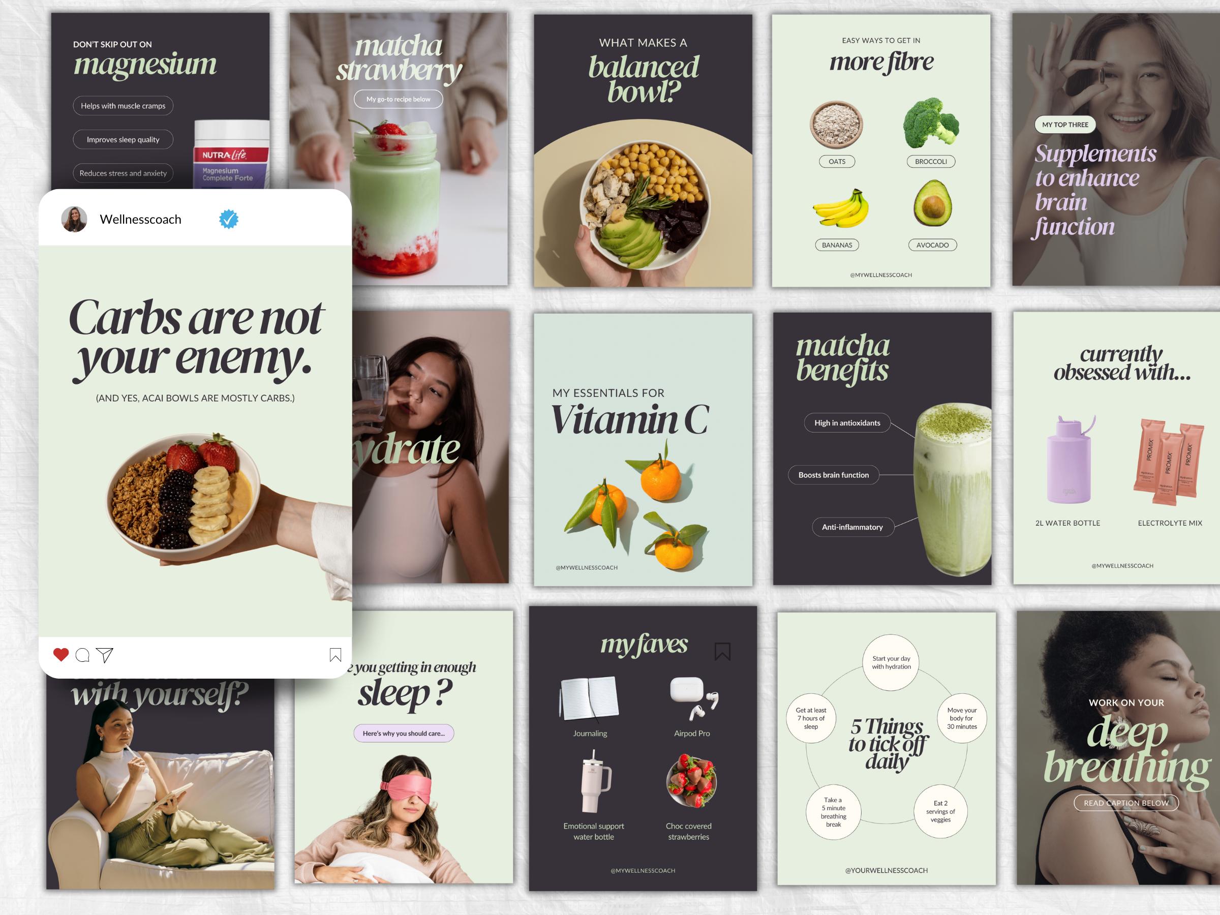 Wellness Instagram Post Templates, Health Coach Canva Social Media ...