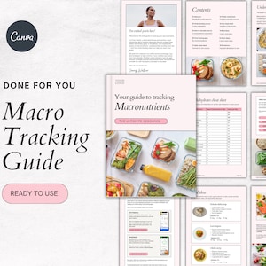 Editable Canva Macronutrients Tracking Guide, Macronutrients Cheat Sheet, Nutrition guide eBook template, Fitness Coach Done For You ebook