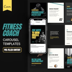 Fitness Coach Instagram Carousel Templates, Fitness Canva Instagram Content, Personal Trainer Templates Canva
