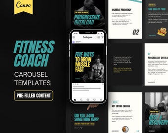 Fitnesscoach Instagram-carrouselsjablonen, Fitness Canva Instagram-inhoud, Personal Trainer-sjablonen Canva