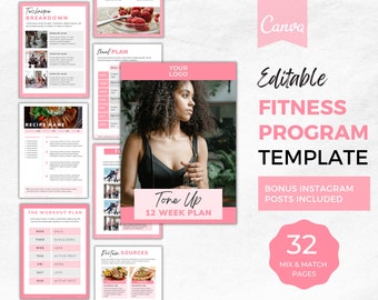 Plantilla de libro electrónico de programa de fitness en Canva / Plan de nutrición y entrenamiento (descarga digital)