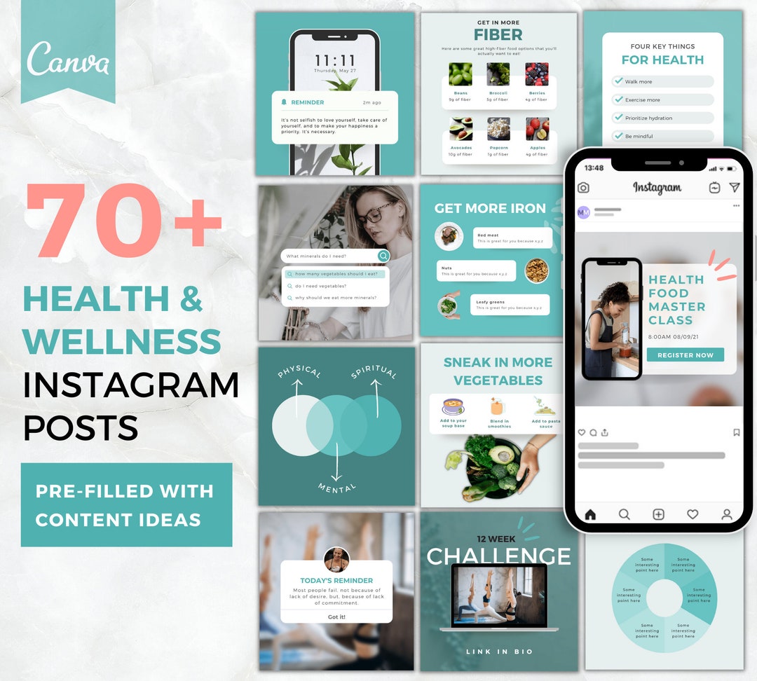 Health & Wellness Instagram Templates | Canva Editable (74 Posts) - Etsy
