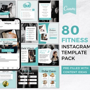 80 Fitness Instagram Templates | Fitness Coach Instagram Posts | Fitness Health Instagram Story