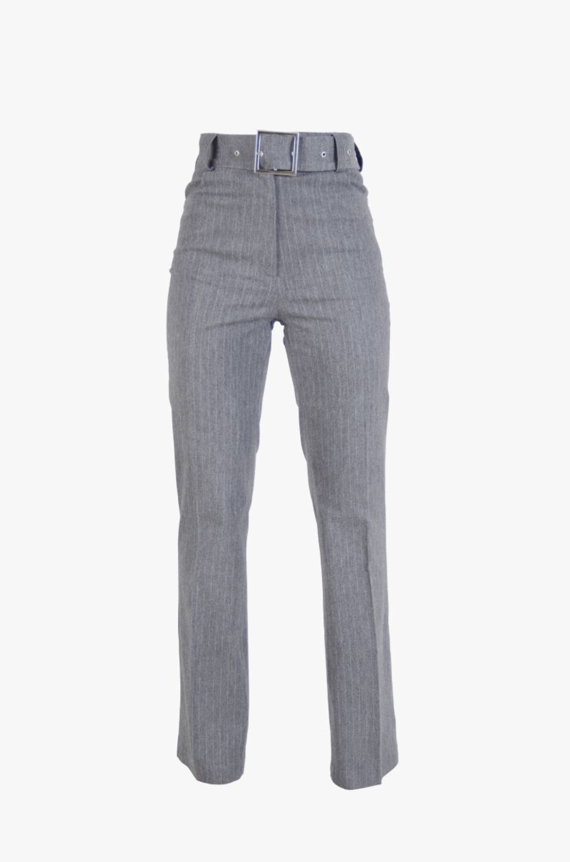 Ladies Full Length Striped Trousers High Waisted Grey Wide Etsy