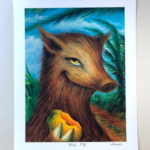 Wildschwein | 11x14 Giclée Druck auf Eco friendly Bambus Papier | Wildschwein Papaya Windy day Good vibes