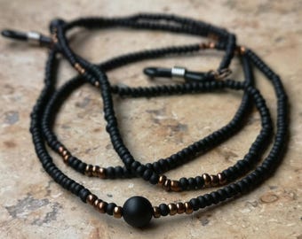 Brillenkette aus Rocailles I Brillenband aus Perlen I Perlenkette I Sonnenbrillenkette I NIGHT I Halbedelstein I Achat