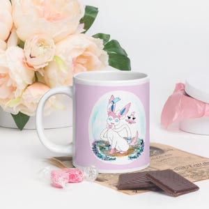 A Curious Encounter Sylveon Pink White glossy mug