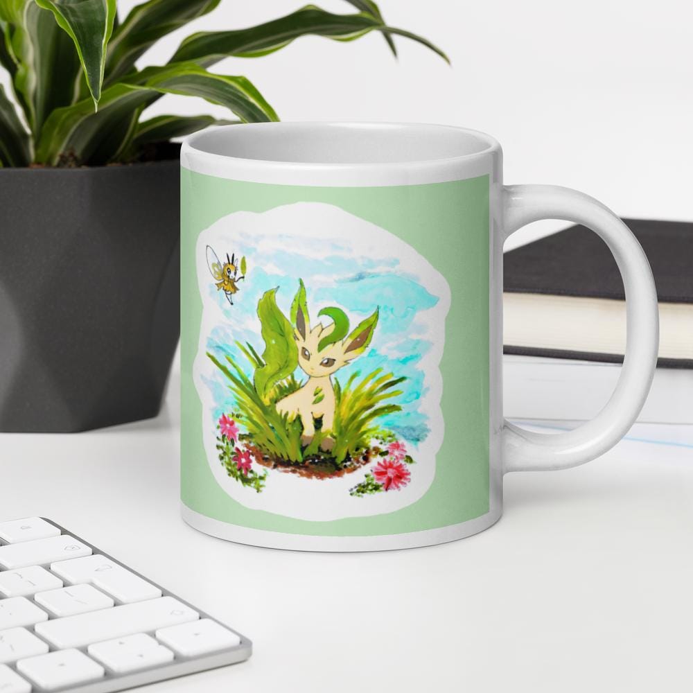 A Curious Encounter Green White glossy mug