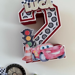 Adorno para tarta de Cars/Temática de Cars/Decoración para fiesta de Cars/Adorno para tarta de Disney Cars/Adorno para tarta de Rayo McQueen NON shaker 3D number