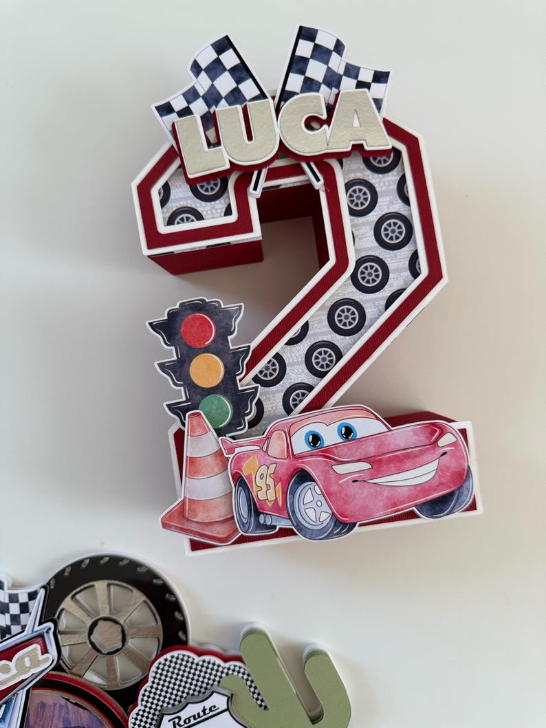 Adorno para tarta de Cars/Temática de Cars/Decoración para fiesta de Cars/Adorno para tarta de Disney Cars/Adorno para tarta de Rayo McQueen NON shaker 3D number