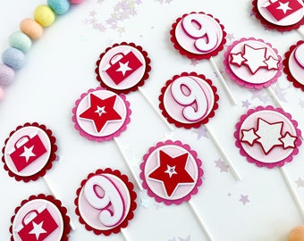 Star cupcake toppers|Girls Star party|Star birthday decorations|Pink Star Girl|Pink Girly cupcake toppers