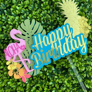 Luau party cake topper| Hawaiian cake topper|Luau party decorations|Tropical cake topper|Aloha cake topper|Flamingo cake topper