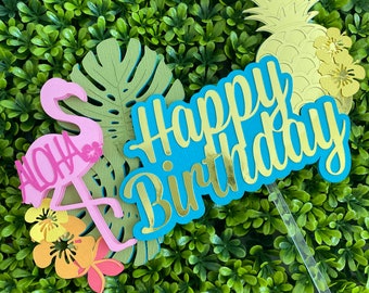 Luau party cake topper| Hawaiian cake topper|Luau party decorations|Tropical cake topper|Aloha cake topper|Flamingo cake topper