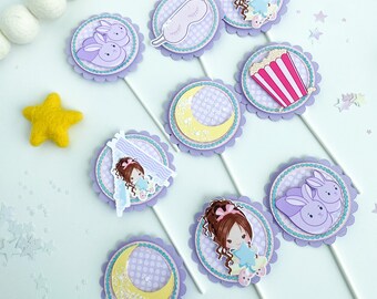 Slumber party cupcake toppers|Pajama party cupcake toppers|Sleepover cupcake toppers