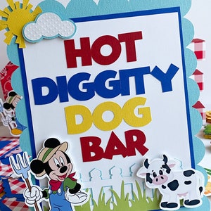 Hot Diggity Dog Bar Sign|Mickey Mouse Sign|Farmer Mickey Sign|Mickey hot dog sign|Mickey Mouse table sign