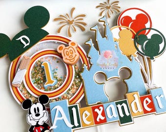 Adorno para tarta vintage de Disneyland/Adorno para tarta de cumpleaños más feliz/Tema del cumpleaños más feliz del mundo/Adorno de Mickey Mouse de Disneyland