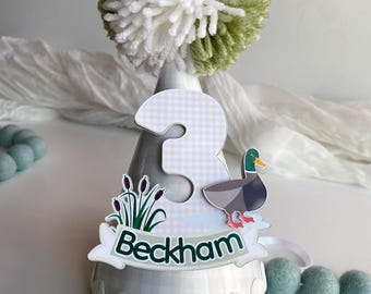 One lucky duck birthday hat|One lucky duck first birthday|One lucky party decorations|Mallard duck theme|Mallard duck party hat