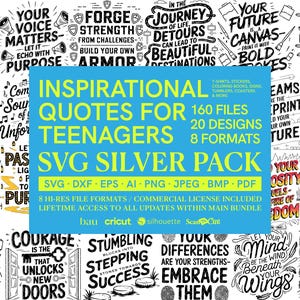 20 Inspirational Quotes For Teenagers Designs Pack, SVG, Png, Jpeg, 8 File Formats, For Shirts, POD, Sublimation, Cricut (Digital Download)