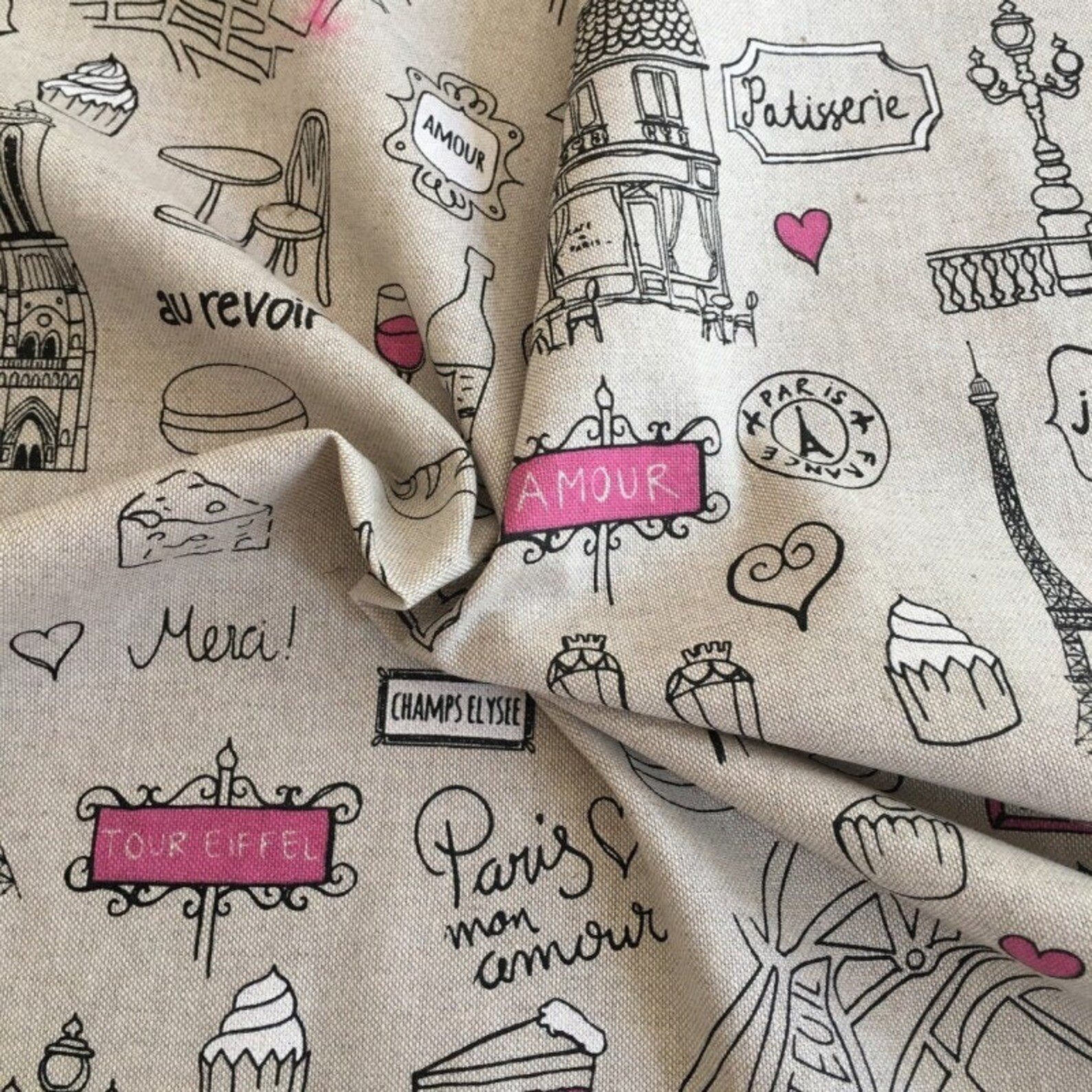 Cotton Paris fabric linen look canvas fabric Paris scenes Etsy