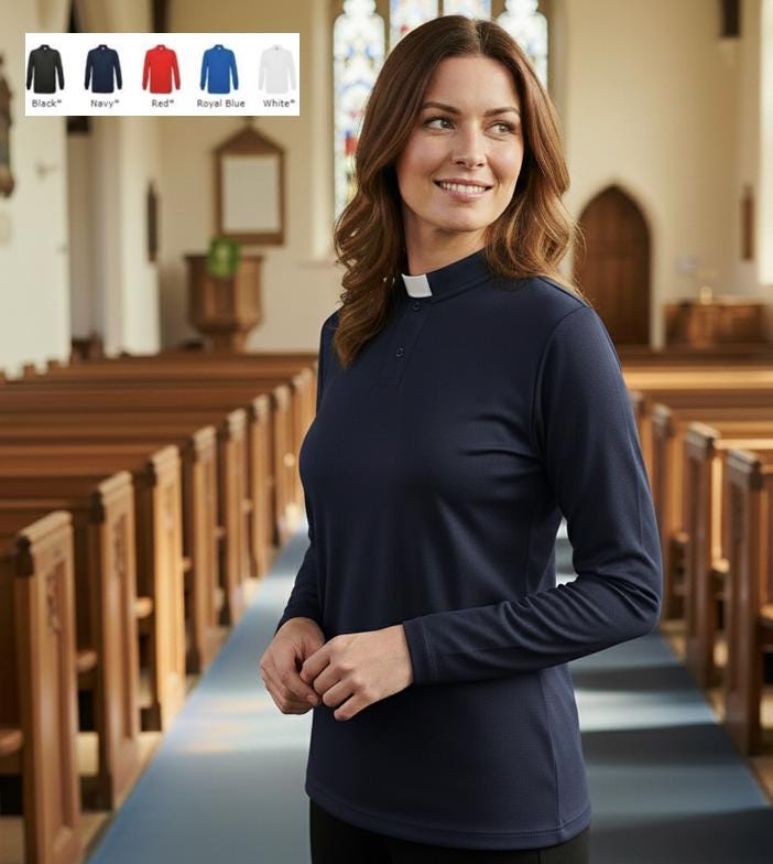 Ladies Cotton Clerical Shirt, Luxury, LONG SLEEVED in 5 Colours