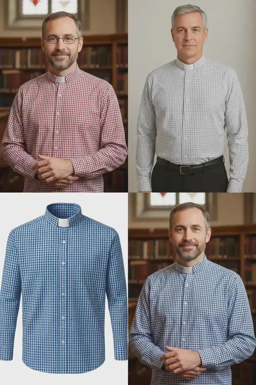 新品 willfully gingham check cleric shirt Gingham Clergy Shirt from Donegal, delivered worldwide