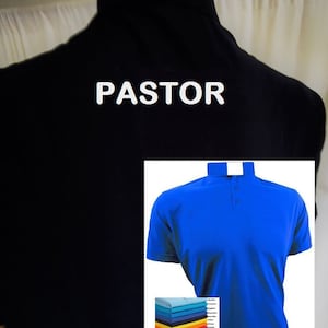 Men’s PASTOR Clerical shirt / Clergy shirt Polo Style (Embroidered on Back) - 17 colours