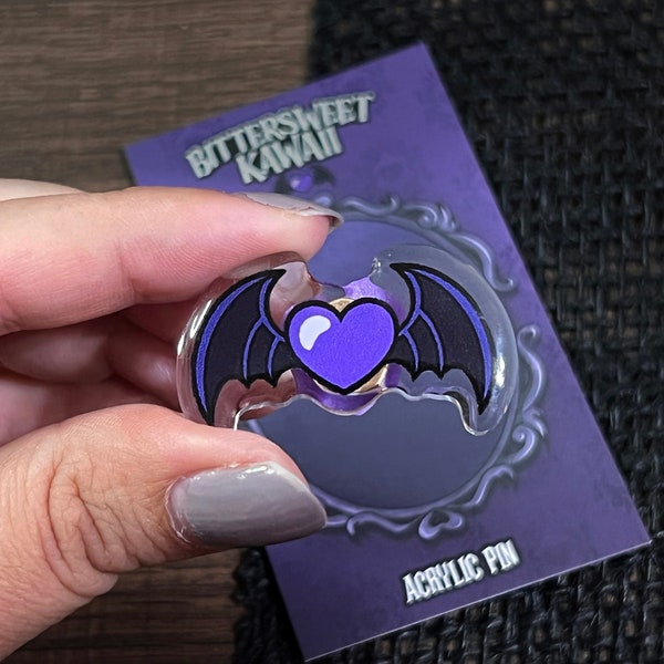 Bittersweet Wings Acrylic Pin • Kawaii and Gothic Aesthetic Pin • Creepy Cute Accessory for Backpacks, Ita Bags or Pin Boards