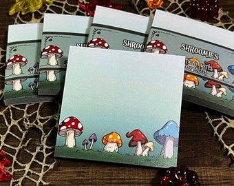 Bloc de notas adhesivas Shroomies • Papelería con hongos de estética kawaii y gótica • Bloc de notas y accesorio de escritorio espeluznante y lindo