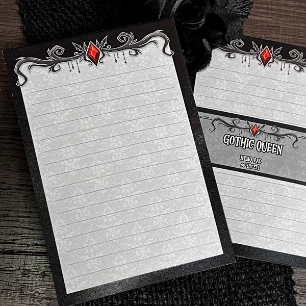 Gothic Queen 4X6 Sticky Memo Pad • Kawaii and Gothic Aesthetic Stationery • Cute Sticky Note pad and Desk Accessory