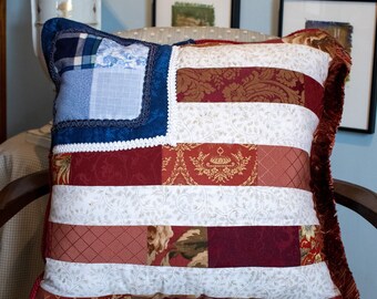 American flag large 20” patchwork accent pillow