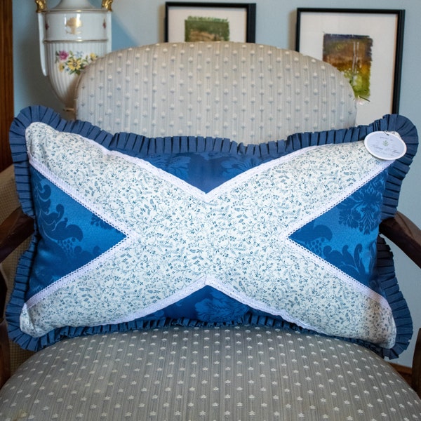 Scottish flag lumbar pillow, blue and white decorative pillow