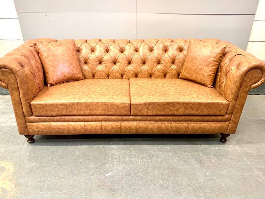 Handmade Chesterfield Sofa Set 3 2 Set Golden PU Vegan Etsy