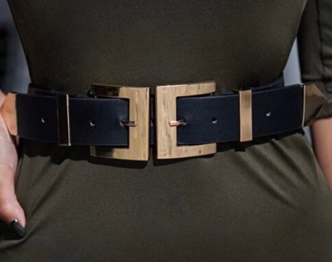 Womens Double Buckle Belt Womens Black Belt Waist Belt Etsy