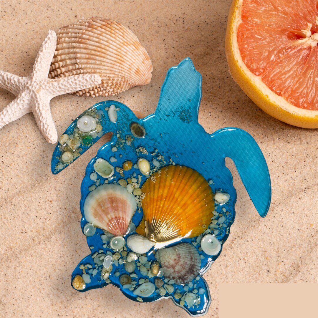 Resin Turtle With Real Seashells - Tropical Decor - Etsy