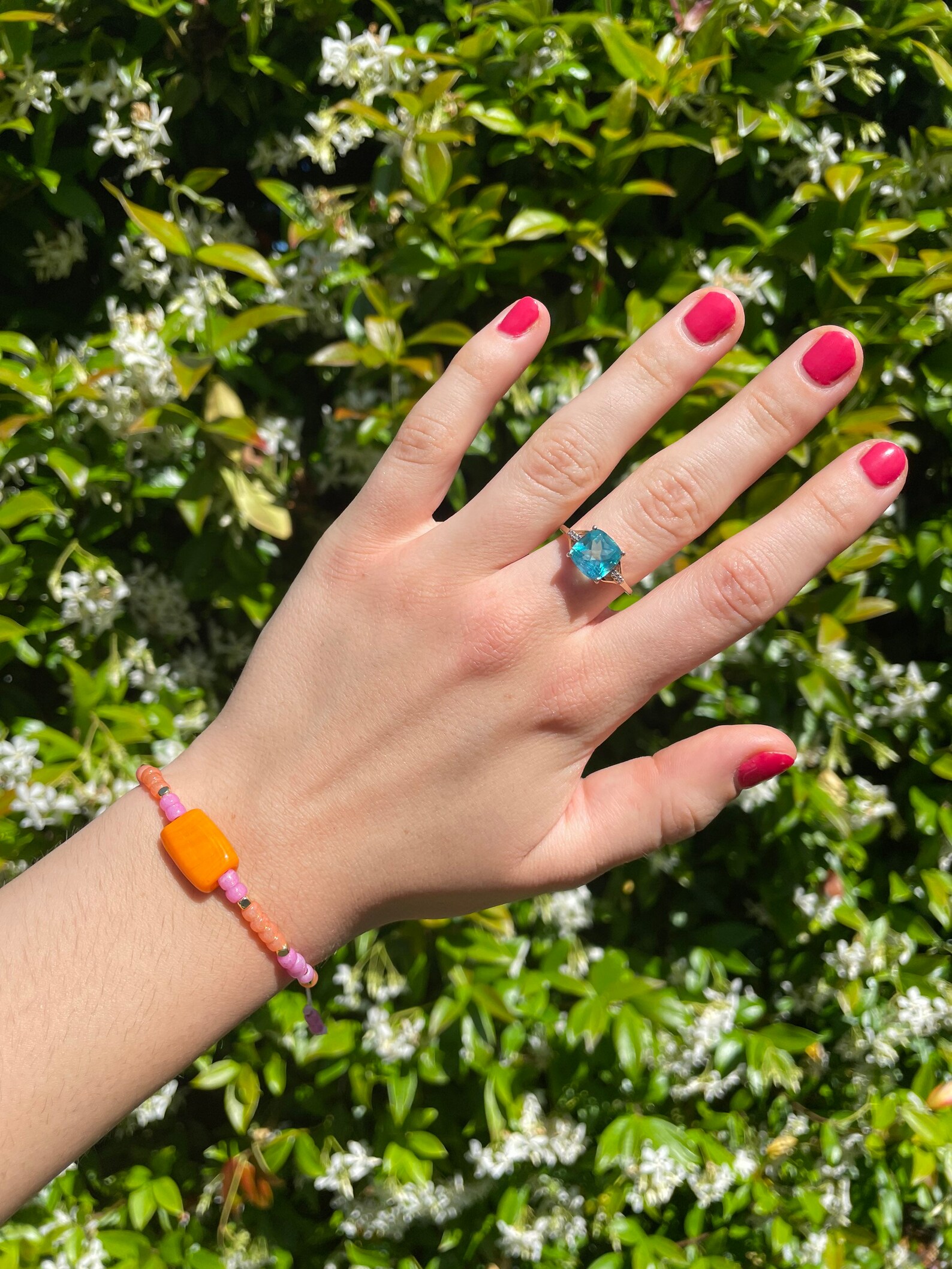 Adjustable pink and orange beaded bracelet with gold plated Etsy