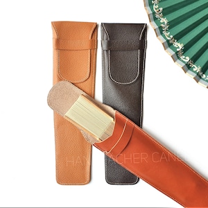 High-quality leather case for hand fans (23 cm long) handmade in Spain.