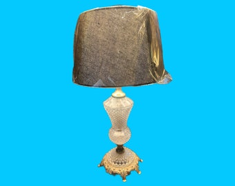 Antique lamp with brass base glass, new shade and new LED table lamp 40 cm Germany