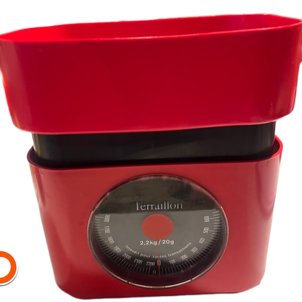 1970s Terraillon 2000 kitchen scales / analogue scales / 70s / red up to 2 kg France Wp07