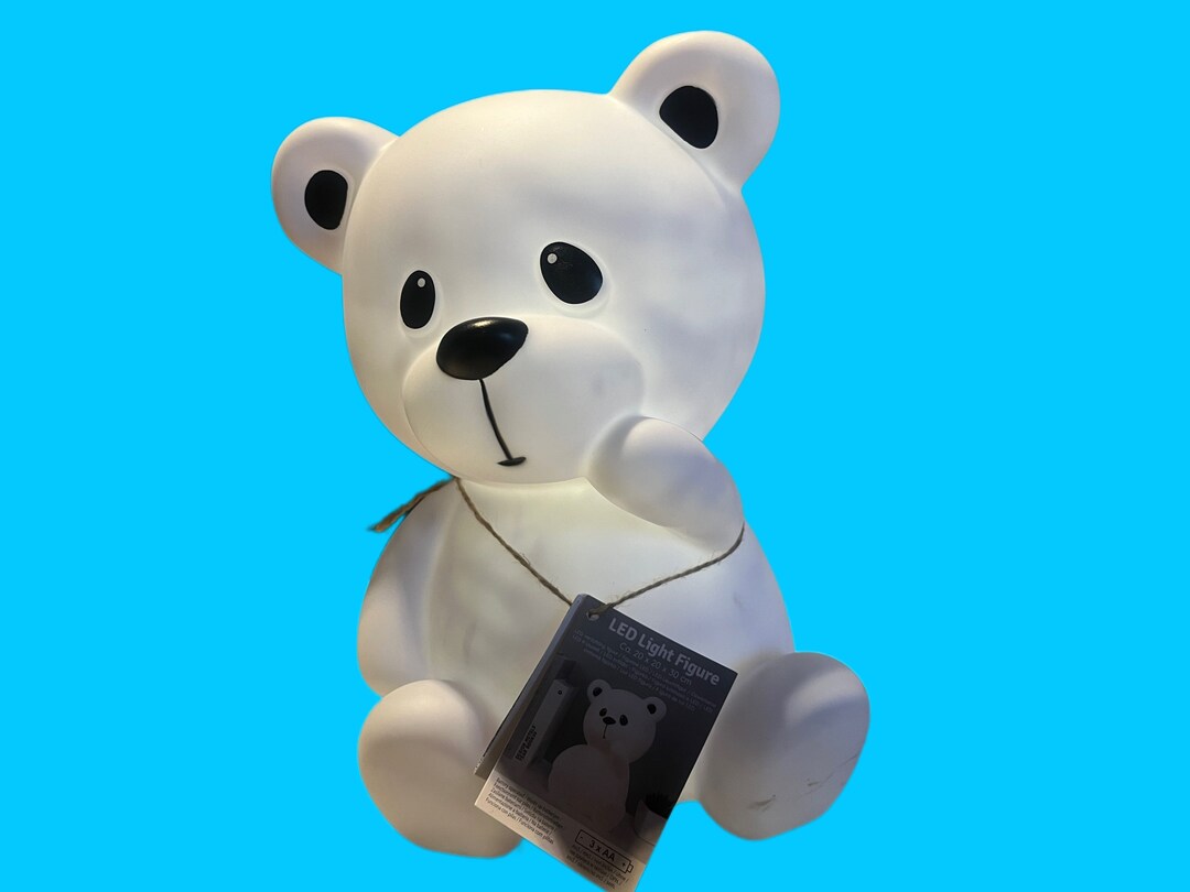 New Teddy Bear LAMP With LED Sitting White 30 Cm Battery Etsy
