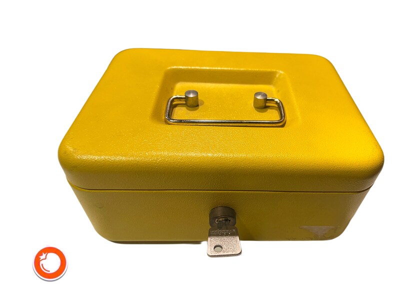 1970s cash box with key 22 cm yellow Germany image 1