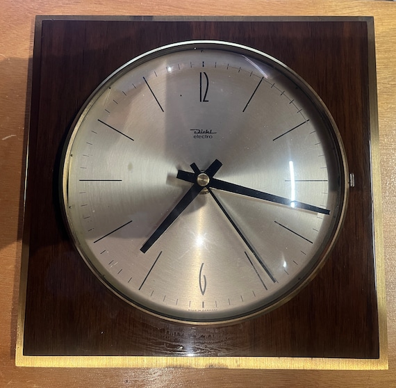 1960s Diehl Wall Clock Kitchen Clock Brass Wood With New Movement