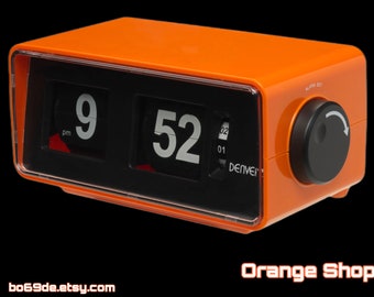 1970s New flip clock radio alarm clock Denver flip clock radio fully functional as new OVP NOS orange Germany