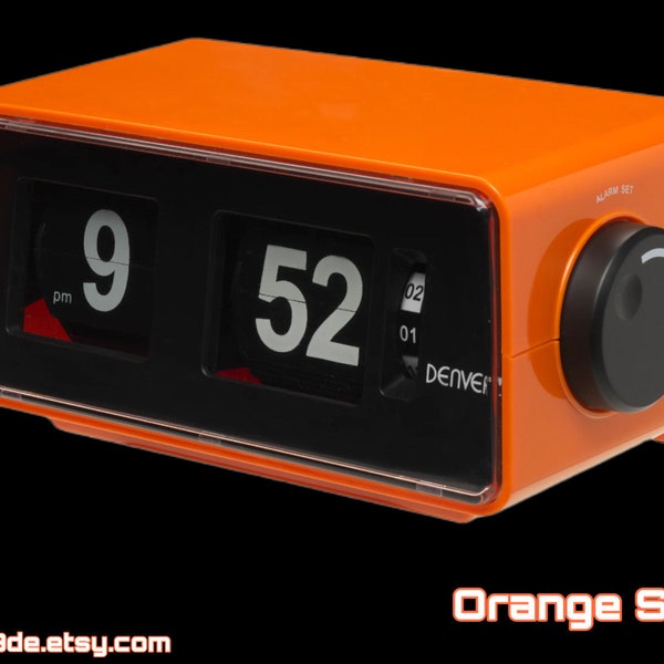 1970er Neuer Klappzahlenwecker Radio-Wecker Denver Flip-Clock-Radio voll funktionsfähig neuwertig OVP NOS orange Germany